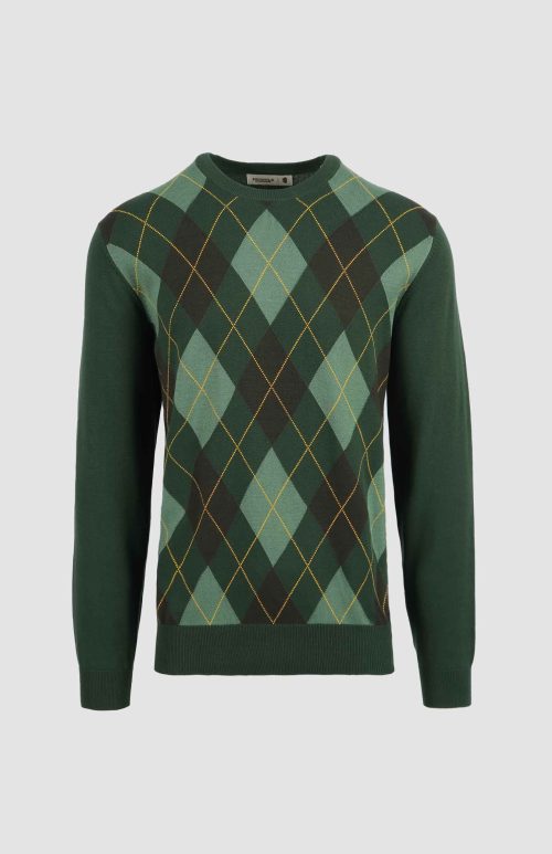 Pringle Vincent Green and Gold Argyle Knitwear
