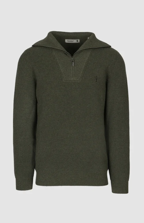 1/4 Zip ribbed knit in olive